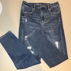 American Eagle Outfitters Dark Blue Distressed Skinny Jeans